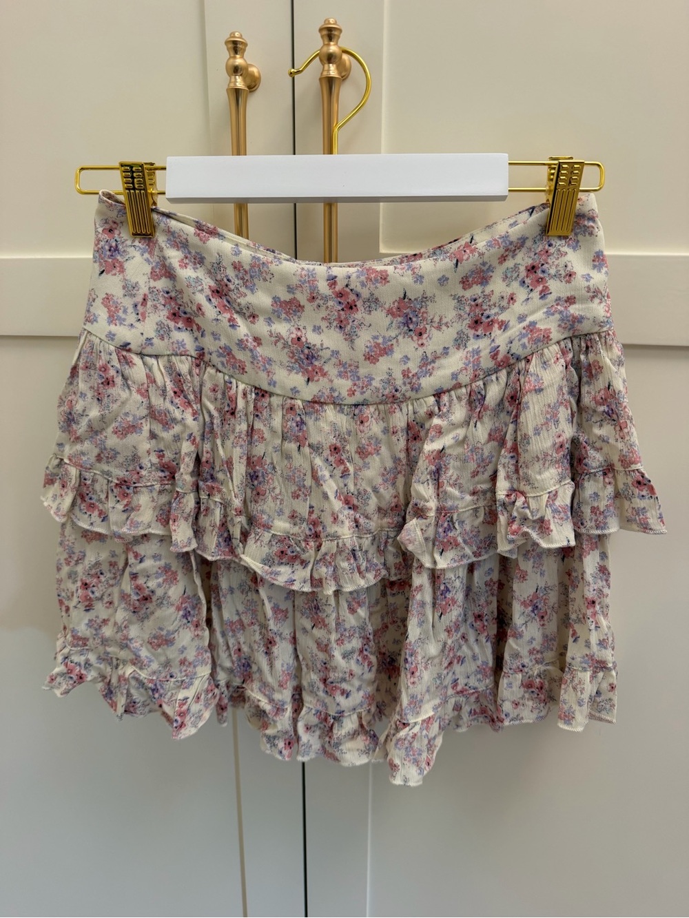 NEW Chelsea & Violet Cream Mini Skirt with Pink & Blue Floral Print